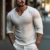 Men's T Shirt Tee Top Long Sleeve Shirt Long Sleeve V Neck Spring &  Fall Plain Fashion Designer Basic Vacation Street Going out White Top Tee for Men3