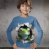 billiga Pojkens 3D-djur-Pojkar 3D Tecknat T-shirt Skjorta Långärmad 3D-tryck Vår Höst Sport Mode Streetwear Polyester Barn 3-12 år Rund hals Utomhus Ledigt Dagligen Normal