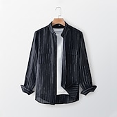 abordables Chemises en lin de luxe-100% Lin Poche Homme Chemise Chemise Lin Chemise boutonnée Noir bleu marine manche longue Plein Revers Printemps &amp; Automne Extérieur Vacances Vêtement Tenue
