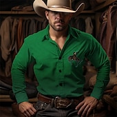 economico camicie western da uomo-Per uomo Cowboy Camicia Camicia Western Camicia da cowboy Manica Lunga Vintage Stile Western All&#039;aperto Streetwear Casual Quotidiano Autunno &amp; Inverno Collo ripiegato Bottoni Stampato Marrone Verde