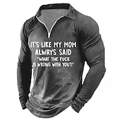 cheap Men&#039;s Fun Text Polo-Men&#039;s Funny Zip Polo Shirts Golf Shirt Long Sleeve Polo Shirts Collared Shirts Vintage Casual Festival Wear Party Outfits 3D Print Quarter Zip Polo Spring &amp; Summer Black Wine Navy Blue