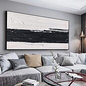 economico Quadri astratti-dipinti ad olio fatti a mano su tela decorazione della parete arte minimalismo in bianco e nero astratto disegno con coltello a olio spesso per la decorazione domestica pittura senza cornice