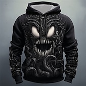 abordables Patrón 3D-Hombre Graphic Monstruo Sudadera Sudaderas Moda Diario Manga Larga Con Capucha Vacaciones Deporte Festivos Negro Gris Oscuro Estampado Bolsillo delantero Primavera &amp; Otoño Diseñador