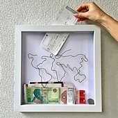economico Statue-scatola archivio avventure, scatola delle ombre da viaggio con fessura, scatole dei ricordi per ricordi, cornice della scatola delle ombre, porta biglietti con mappa del mondo e design dell&#039;aereo, biglietto per il concerto del cinema fotografico