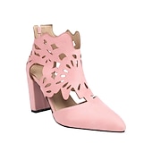 cheap Ankle Boots-Women&#039;s Black Cutout Block Heel Pumps – Stylish Pointed Toe Shoes with Floral Design for Parties or Evening Wear
