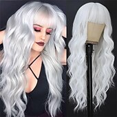 economico Parrucche trendy sintetiche-parrucca nera con frangia per donna parrucche ondulate lunghe parrucca sintetica riccia capelli dall&#039;aspetto naturale parrucche resistenti al calore per l&#039;uso quotidiano nelle feste