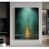 זול ציורים אבסטרקטיים-ציור שמן בעבודת יד קנבס אמנות קיר קישוט עכשווי ירוק מופשט קרן תקווה לעיצוב הבית מגולגל ללא מסגרת ציור לא מתוח