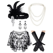 abordables Chales &amp; Envoltorios-Elegante Vintage 1920s Guantes Collar Diadema de estilo flapper Collar Pendiente El gran Gatsby Invitado a la boda Pluma Cuentas Mujer Año Nuevo Mascarada Rendimiento Recepción de Boda Despedida de
