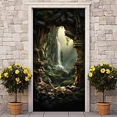 Недорогие Дверные чехлы-водопад пещера дверные покрытия фреска декор дверной гобелен дверной занавес украшение фон дверной баннер съемный для входной двери в помещении и на открытом воздухе украшение дома комнаты декор