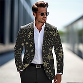 cheap Men&#039;s Printed Blazers-Men&#039;s Stars Long Sleeve Turndown Business Work Wear to work Going out Buttons Print Multi Pocket
