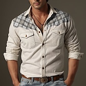 cheap Men&#039;s Button Up Shirts-Men&#039;s Shirt Button Up Shirt Casual Shirt Western Shirt Black White Navy Blue Long Sleeve Plaid Color Block Lapel Daily Vacation Splice Clothing Apparel Fashion Casual Comfortable
