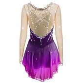 preiswerte Eiskunstlaufkleider-Eiskunstlaufkleid Damen Mädchen Eislaufen Kleider Austattungen Violett Weiß Gelb Patchwork Gitter Spandex Hochelastisch Ausbildung Wettbewerb Eiskunstlaufkleidung Patchwork Kristalle Langarm