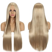 levne Párty paruky-Syntetická paruka Rovná střední část Strojně vyrobená paruka Dlouhá A1 A2 A3 A4 A5 Syntetické vlasy Ženské Cosplay Měkká párty blond růžová červená Halloween paruky
