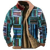 cheap Geometric Pattern-Men&#039;s Graphic Patchwork Sweatshirts Zip Sweatshirt Fleece Jacket Outerwear Long Sleeve Sweatshirt Stand Collar Daily Casual Vintage Retro Vacation Holiday Going out Fleece Winter
