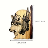 abordables Estatuas-Escultura colgante de pared artesanal tallada en animales, decoración pintada a mano de ciervo, oso mapache de madera, para la sala de estar del hogar