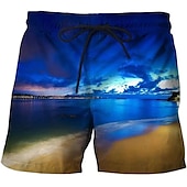 cheap Tropical Plants &amp; Flowers-Men&#039;s Coconut Tree Landscape Swim Shorts Board Shorts Swimming Trunks Mid Waist Hawaiian Casual Holiday Beach Drawstring with Mesh lining Elastic Waist Designer Clothing Apparel