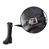 cheap Platform Boots-Women&#039;s Black Platform Lace-Up Knee-High Boots with Chunky Heels and Buckle Detail – Gothic or Punk Style for Fall and Winter