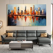 cheap Landscape Paintings-Handmade Original City Landscape Oil Painting On Canvas Wall Art Decor Coastal Building Painting for Home Decor With Stretched Frame/Without Inner Frame Painting