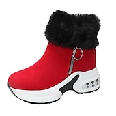 levne Sníh a zimní boty-Dámské Boty Větší velikosti Zimní obuv Denní Pevná barva Podšité fleecem Kotníkové boty Booties Zip Klínový podpatek Oblá špička Pohodlné Umělý semiš Zip Černá Béžová Šedá