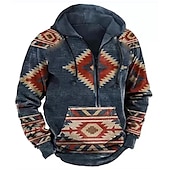abordables Hoodies Étnicos Vintage-Hombre Estampados Sudadera Sudaderas Ropa de calle Design Manga Larga Con Capucha Casual Diario Deportes Amarillo Rojo Cremallera Estampado Primavera &amp; Otoño Diseñador