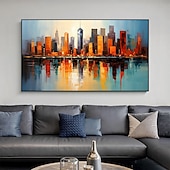 cheap Landscape Paintings-Handmade Original City Landscape Oil Painting On Canvas Wall Art Decor Coastal Building Painting for Home Decor With Stretched Frame/Without Inner Frame Painting