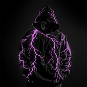 cheap 3D Pattern-Men&#039;s Graphic Prints Lightening Hoodie Hoodies Sweatshirt Sports Classic Long Sleeve Hooded Vacation Holiday Streetwear White Blue Pocket Print Spring &amp;  Fall Designer