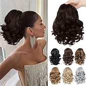 cheap Ponytails-Short Ponytail Extension10 inch Wavy Drawstring Ponytail with Clip in Hairpieces Synthetic Short Drawstring Pony Tail for Women