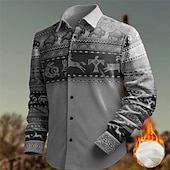 abordables chemises western pour hommes-Homme Ethnique Chemise Chemise Western Chemise de cow-boy manche longue Rétro Vintage Tribal Vacances Usage quotidien Sortie Automne hiver Col rabattu Imprimer Bouton bas Toison Bleu Marron Gris