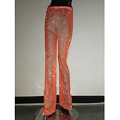 cheap Bottoms-Metallic Sparkle Pants Sheer Mesh Rhinestone Cover Up Disco Solid Color Women&#039;s Party Club Pride Parade Adults&#039; Pants