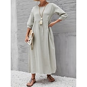 Недорогие Основные искусственные платья-Жен. Платье средней длины Искусственный хлопок и лен Платье прямого кроя Свободное платье Однотонный Классический На каждый день Отпуск Подарок Праздники Свободное облегание Рукав 3/4 Вырез под горло