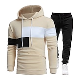 cheap Basic Tracksuits-Men's Tracksuit Gym Shirt GYM Pants Workout Outfits Hooded Sports &amp; Outdoor Daily Holiday Quick Dry Soft Color Block Black White Khaki Activewear Streetwear Sport Fall &amp; Winter