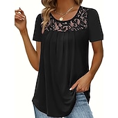 olcso Egyszerű póló-Ing Csipke ing Blúz Fehér csipke ing Női Fekete Fehér Arcpír rózsaszín Tömör szín Csipke Utca Napi Divat Kerek S