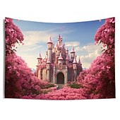 cheap Landscape Tapestry-Pink Castle Hanging Tapestry Wall Art Large Tapestry Mural Decor Photograph Backdrop Blanket Curtain Home Bedroom Living Room Decoration
