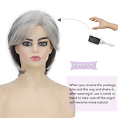 voordelige oudere pruik-korte grijze pruiken voor blanke vrouwen gelaagde gemengde grijze pixie-cut pruiken korte golvende zilveren pruiken natuurlijk synthetisch haar pruiken voor oudere vrouwen