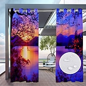 baratos Cortinas à prova d&#039;água-cortinas externas para pátio à prova d&#039;água, cortinas superiores com ilhós com padrão de paisagem do pôr do sol para pérgula/gazebo/varanda/cabana/deck/piscina, 1 painel