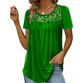 olcso Egyszerű póló-Ing Csipke ing Blúz Fehér csipke ing Női Fekete Fehér Arcpír rózsaszín Tömör szín Csipke Utca Napi Divat Kerek S