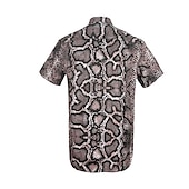 cheap Animal Print-Men&#039;s Snake Skin Pattern Shirt Western Shirt Button Up Shirt Short Sleeve Abstract Daily Wear Going out Weekend Autumn / Fall Turndown Print Button-Down Navy Blue Blue Brown