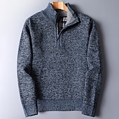cheap Men&#039;s Pullover Sweater-Men&#039;s Pullover Sweater Jumper Knit Sweater Quarter Zip Pullover Sweater Ribbed Knit Regular Knitted Quarter Zip Plain Stand Collar Keep Warm Modern Contemporary Daily Wear Going out Clothing Apparel