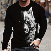 billige T-skjorter med dyreprint-Herre Grafisk Dyr Ulv T skjorte Langermet T skjorte 3D-utskrift Crew-hals Skjorte Mote Designer Fritid Sport &amp; Utendørs Ferie Ut på byen Svart Vår &amp; Vinter Klær S M L XL 2XL 3XL 4XL
