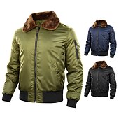 abordables veste de sport-Homme Manteau d&#039;hiver Bomber Veste Blouson Veste décontractée Extérieur Usage quotidien Chaud Poche Automne Hiver Plein Mode Vêtement de rue Revers Normal Noir Bleu Roi Vert Véronèse Veste