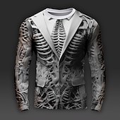 voordelige 3D T-shirts-Voor heren Grafisch Doodskoppen Bot Skelet Lange mouw T-shirt 3D-afdrukken Strakke ronde hals Overhemd Dagelijks Ontwerper Artistiek Feest Casual Feestdagen Donker Bruin Licht Bruin Groen Lente