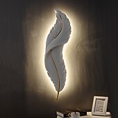 abordables Apliques de pared para interior-Luz de pared LED moderna y regulable, luz de pared blanca elegante con diseño de plumas, luz de pared LED de 3000k-6000k para dormitorio, sala de estar y pasillo