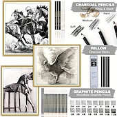 baratos materiais de pintura, desenho e arte-Kalour kit de lápis de desenho com 54 pacotes com caderno de desenhoinclui lápis de carvão de grafite e ferramentas para artistas suprimentos de desenho de arte profissional para adultos estudantes