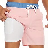 お買い得  男性用水泳パンツ-男性用 ボードショーツ スイムショーツ スイムトランク 日常 ビーチ 高通気性 速乾性 ドローストリング ドローストリング 弾性ウエスト ライナー付き カラーブロック ショート スポーツ カジュアル アクティブウェア ピンク ルビーレッド マイクロエラスティック