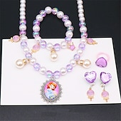 abordables Accesorios usables-Conjunto de pulsera y collar de perlas para niños, collar de unicornio, accesorios para niñas y bebés, collar para niños