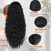 abordables Queue-de-cheval-Extension de queue de cheval cordon queue de cheval pour femmes noires synthétique longue queue de cheval bouclée extensions de cheveux clip en queue de cheval 20 pouces postiche