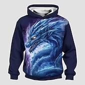 billiga Pojkens 3D-djur-Pojkar 3D Drake Huvtröja Pullover Långärmad 3D-tryck Vår Höst Mode Streetwear Häftig Barn 3-12 år Huva Utomhus Ledigt Dagligen Normal