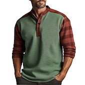 billige Geometrisk-Herre Grafisk Ruter Fargeblokk Henly-skjorte Langermet 3D-utskrift Mote Daglig Fritid Avslappet Ferie Ut på byen Vår &amp; Vinter Blå Brun Grønn Henley Henley T-skjorte