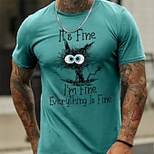 abordables Camisetas divertidas para hombres-Hombre Animal Gato Estoy bien Camiseta Manga Corta Camiseta Impresión 3D Cuello Barco Camisa Diario Design Retro Antiguo Deporte Festivos Noche Blanco Azul Piscina Azul cielo Primavera verano Ropa S