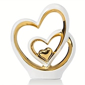 tanie Posągi-Porcelanowy wystrój z podwójnym sercem do salonu, przedpokoju, stolika kawowego i półek - idealny prezent na rocznicę i dzień ojca dla par i kochanków - nowoczesny i dekoracyjny wystrój domu